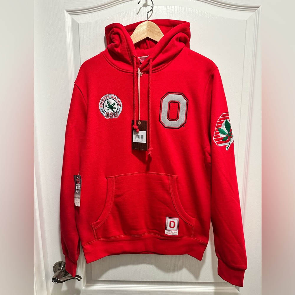 MITCHELL AND NESS OHIO STATE BUCKEYES MENS RED CHAMP CITY FASHION HOODIE, SMALL
